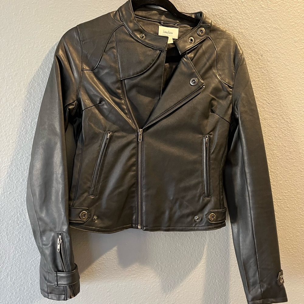 Neiman Marcus pleather bomber jacket.